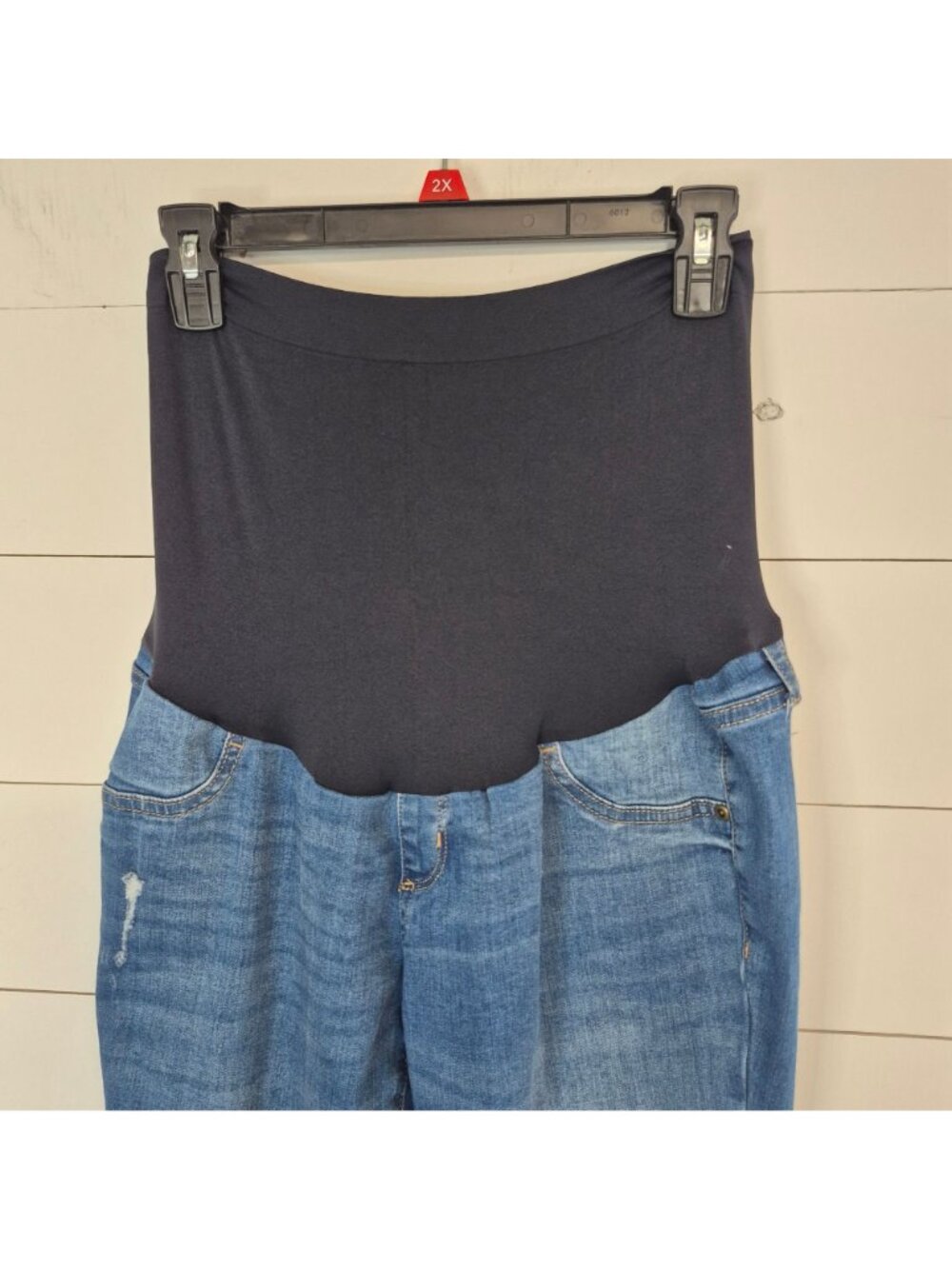 Sonoma Maternity Distressed Blue Denim Jeans With Black Belly Panel Size 12 - Picture 2 of 8